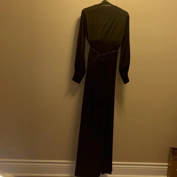 Chelsea  Black Satin Long Sleeve Maxi Wrap Dress - Picture 13 of 13